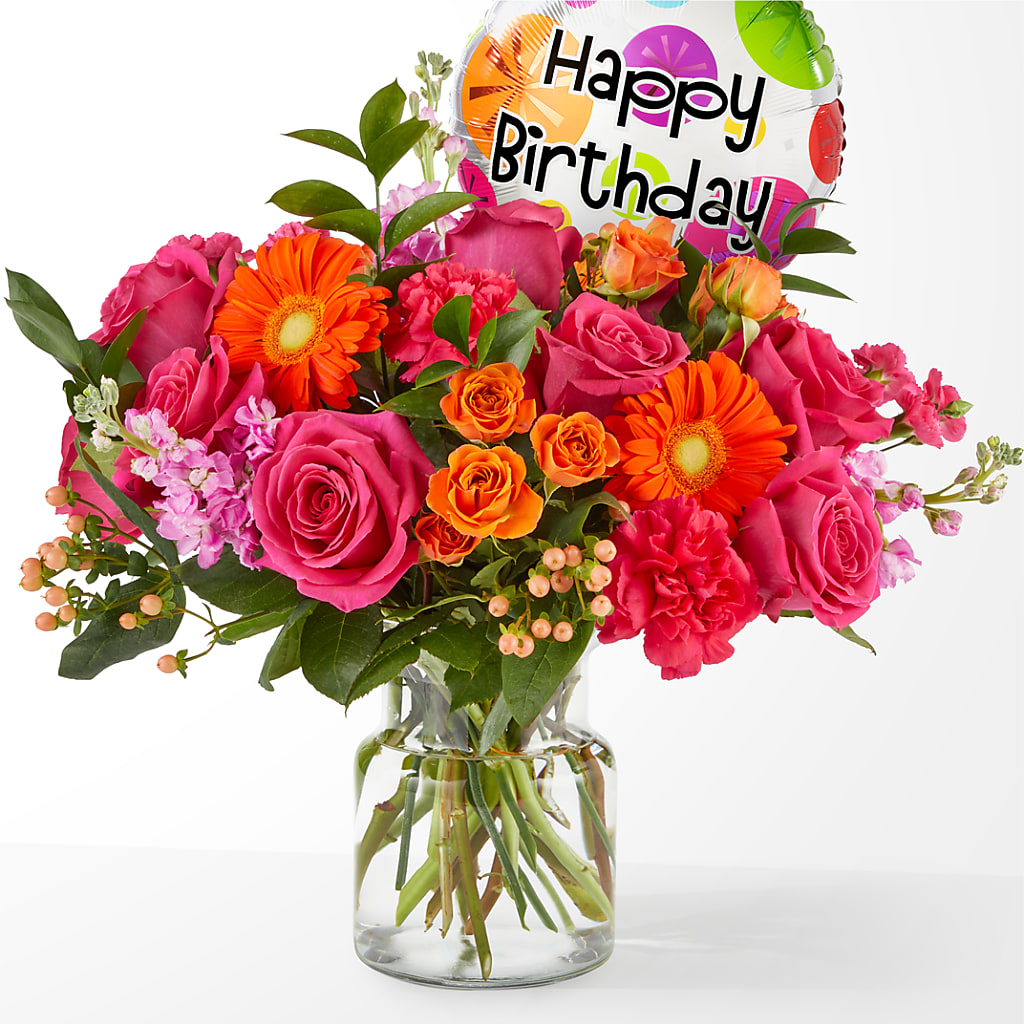 Fiesta Bouquet with Birthday Balloon – Flower Cafe, Hartford WI