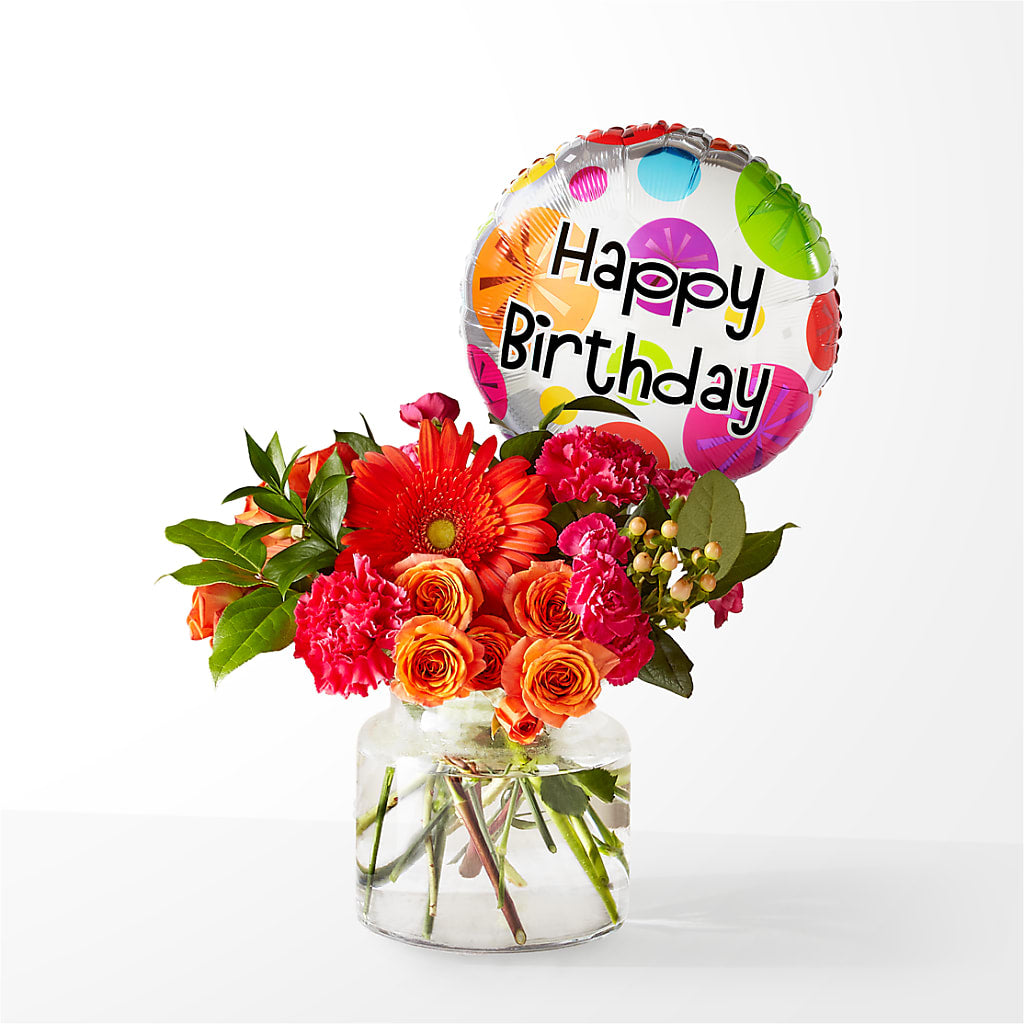Fiesta Bouquet with Birthday Balloon – Flower Cafe, Hartford WI