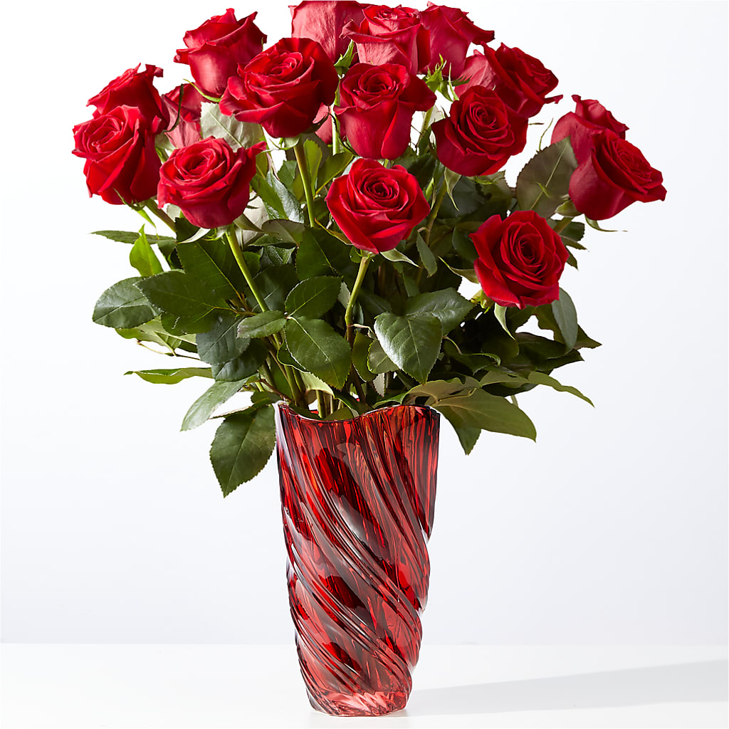 Classic Love Red Rose Bouquet with Luxe Swirl Vase – Flower Cafe, Hartford WI