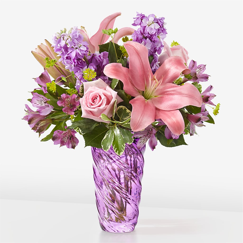 Precious Petals Bouquet with Luxe Swirl Vase – Flower Cafe, Hartford WI