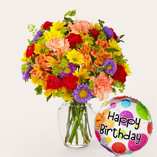 Kaleidoscope Bouquet with Birthday Balloon –  Flower Cafe, Hartford WI