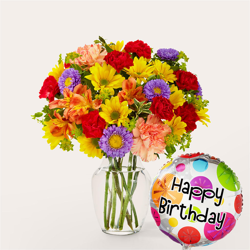 Kaleidoscope Bouquet with Birthday Balloon –  Flower Cafe, Hartford WI